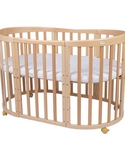 KidznBaby Waldin 7 in 1 Oval Baby Crib with Mattress - Natural Wood