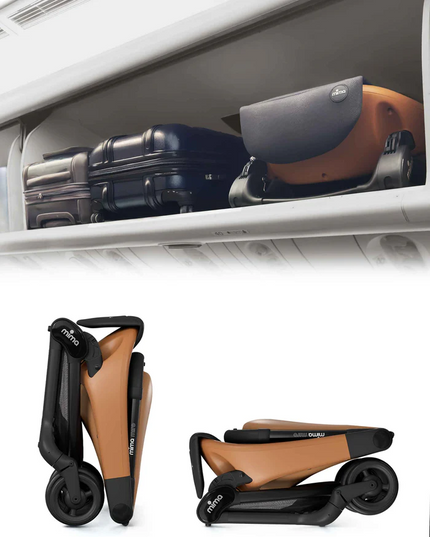 Parent pushing stroller in airport