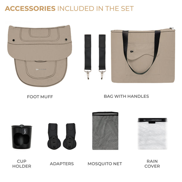 Kinderkraft Stroller YOXI accessories: foot muff, bag, cup holder, more.