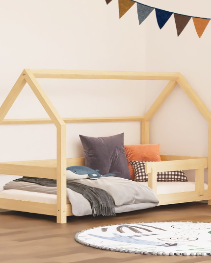 Benlemi Children’s House Bed TERRY with One Barrier in natural wood finish