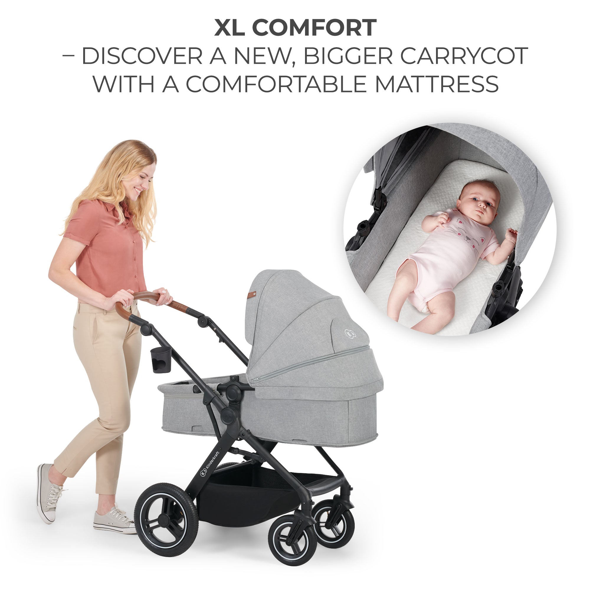 Baby in spacious Kinderkraft B-TOUR 3 IN 1 carrycot with mattress