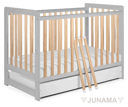 Crib with drawer and rail gray beech