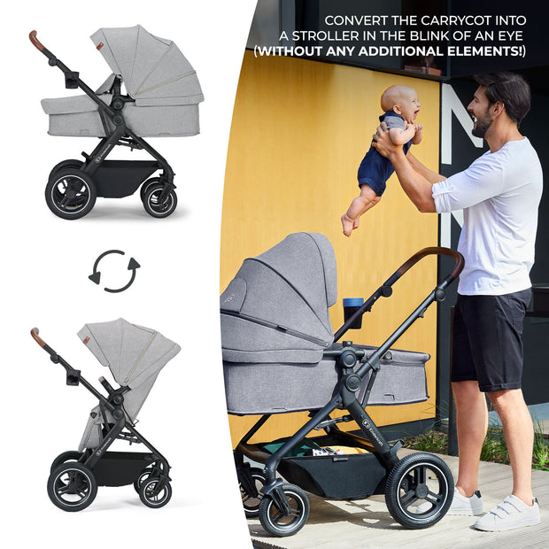 Dad converts Kinderkraft B-TOUR 3 IN 1 carrycot to stroller