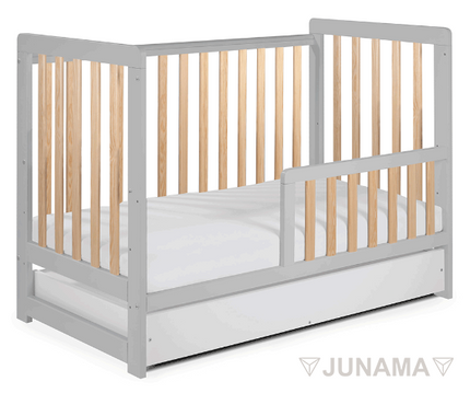 Minimalist gray crib barrier setup
