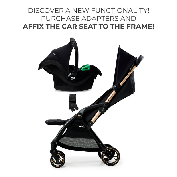 The Kinderkraft Stroller Apino in Black with Car Seat Attached