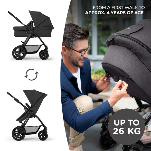Kinderkraft MOOV CT stroller, durable for children up to 26 kg, with reversible seat.