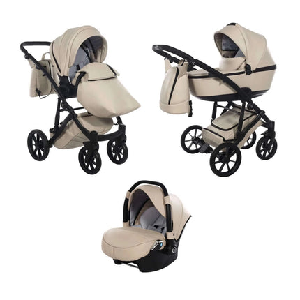 Junama Diamond Space Eco-Leather V2 Stroller Color: Space Eco Leather Beige Combo: 3 IN 1 (Includes Car Seat) KIDZNBABY