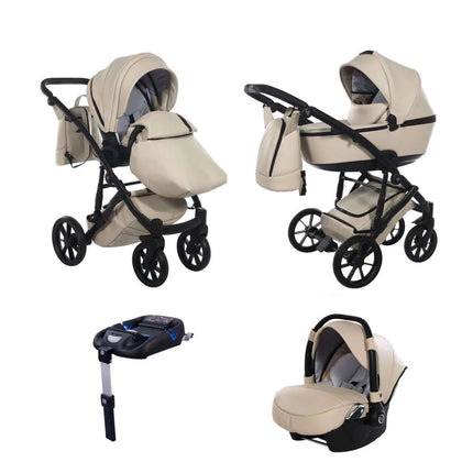 Junama Diamond Space Eco-Leather V2 Stroller Color: Space Eco Leather Beige Combo: 4 IN 1 (Includes Car Seat + ISOFIX Base)