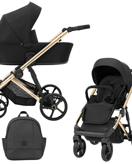 Kunert Stroller Arizo in Black with Golden Frame and BackPack