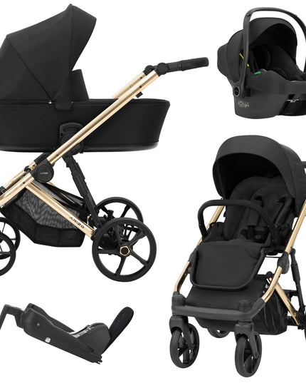 Kunert Stroller Arizo in Black with Golden Frame  + Car Seat and ISOFIX Base