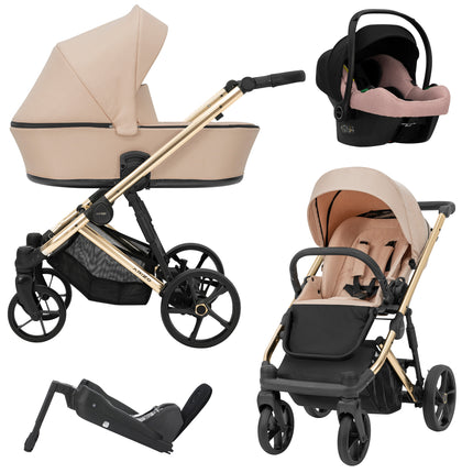 Kunert Stroller Pink in Mint with Golden Frame + ISOFIX Base and Car Seat
