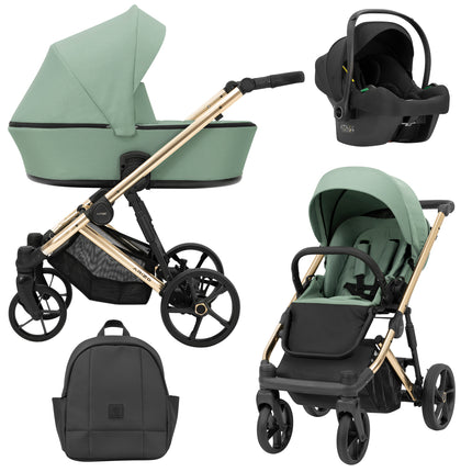 Kunert Stroller Arizo in Mint with Golden Frame  + Backpack and Car Seat