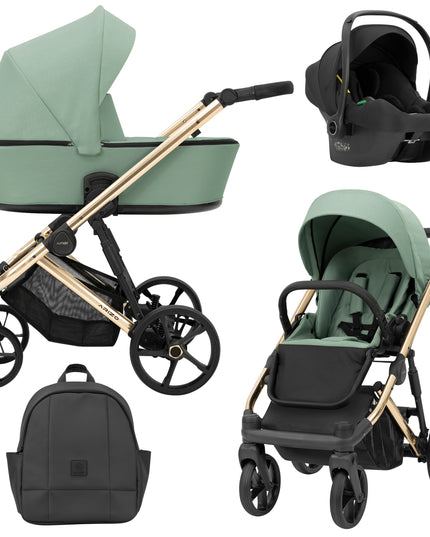 Kunert Stroller Arizo in Mint with Golden Frame  + Backpack and Car Seat