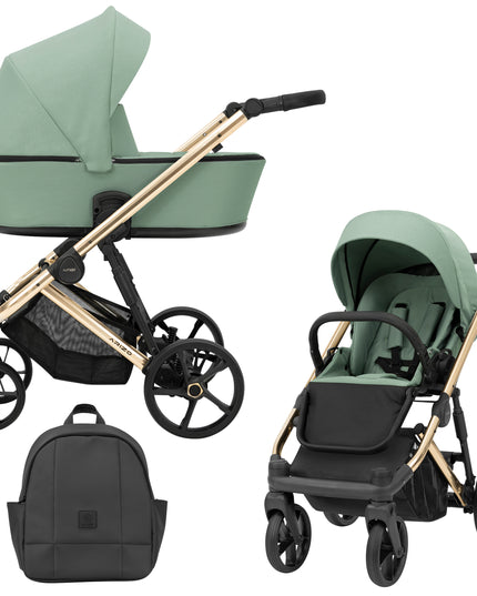 Kunert Stroller Arizo in Mint with Golden Frame + Backpack