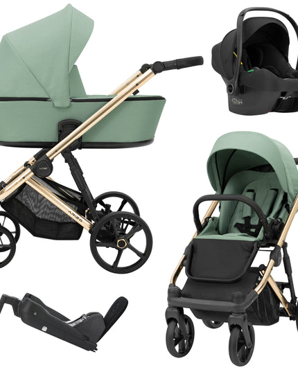 Kunert Stroller Arizo in Mint with Golden Frame  + Isofix Base and Car Seat