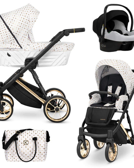 Kunert Ivento Stroller Color: Ivento White Style Frame Color: Golden Frame Combo: 3 IN 1 (Includes Car Seat) KIDZNBABY