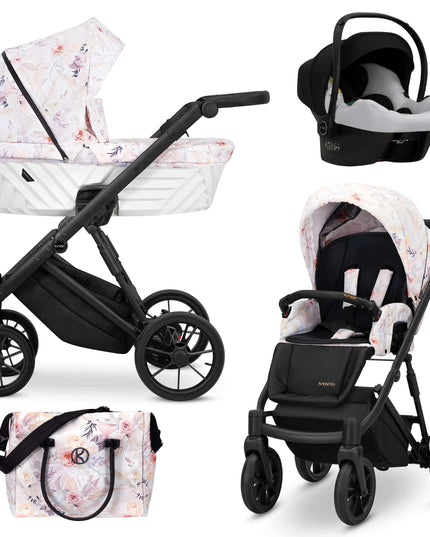 Kunert Ivento Stroller Color: Ivento Delicate Flowers Frame Color: Black Frame Combo: 3 IN 1 (Includes Car Seat) KIDZNBABY