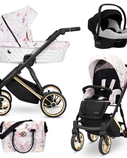 Kunert Ivento Stroller Color: Ivento Delicate Flowers Frame Color: Golden Frame Combo: 3 IN 1 (Includes Car Seat) KIDZNBABY