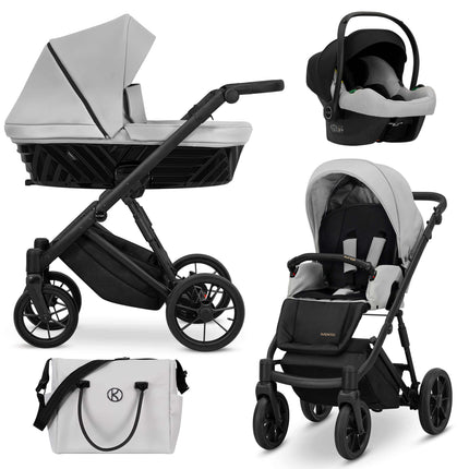 Kunert Ivento Stroller Color: Ivento Eco Dove Grey Frame Color: Black Frame Combo: 3 IN 1 (Includes Car Seat) KIDZNBABY