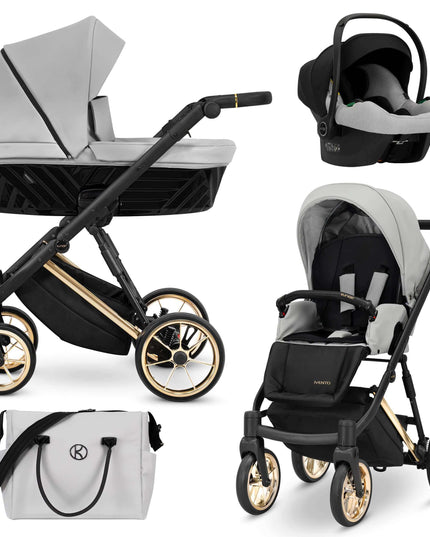 Kunert Ivento Stroller Color: Ivento Eco Dove Grey Frame Color: Golden Frame Combo: 3 IN 1 (Includes Car Seat) KIDZNBABY