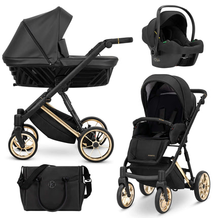 Kunert Ivento Stroller Color: Ivento Eco Black Pearl Frame Color: Golden Frame Combo: 3 IN 1 (Includes Car Seat) KIDZNBABY