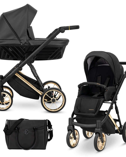 Kunert Ivento Stroller Color: Ivento Eco Leather Black Pearl Frame Color: Golden Frame Combo: 2 IN 1 KIDZNBABY