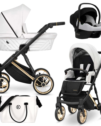 Kunert Ivento Stroller Color: Ivento Eco White Pearl Frame Color: Golden Frame Combo: 3 IN 1 (Includes Car Seat) KIDZNBABY