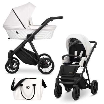 Kunert Ivento Stroller Color: Ivento Eco Leather White Pearl Frame Color: Black Frame Combo: 2 IN 1 KIDZNBABY