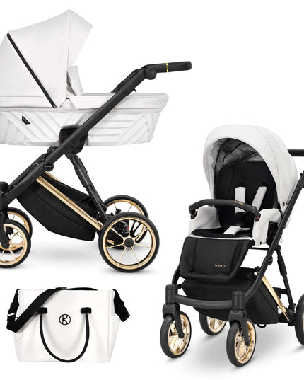 Kunert Ivento Stroller Color: Ivento Eco Leather White Pearl Frame Color: Golden Frame Combo: 2 IN 1 KIDZNBABY