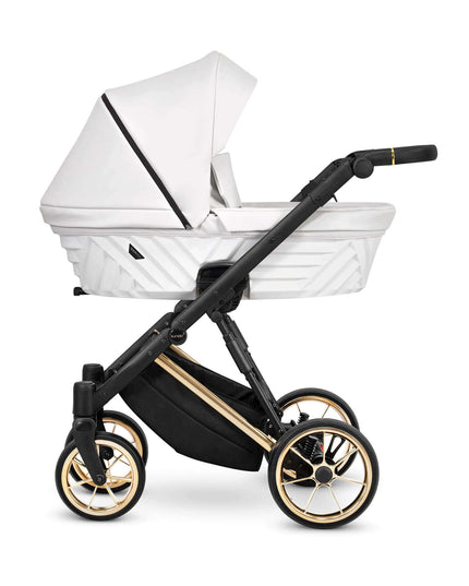 Kunert Ivento Stroller Color: Ivento Eco Leather White Pearl Frame Color: Golden Frame Combo: 2 IN 1 KIDZNBABY