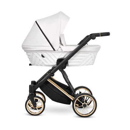 Kunert Ivento Stroller Color: Ivento Eco Leather White Pearl Frame Color: Golden Frame Combo: 2 IN 1 KIDZNBABY