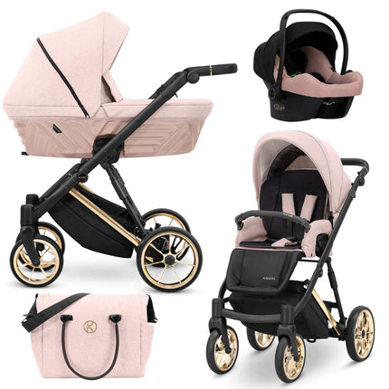 Kunert Ivento Stroller Color: Ivento Smoky Pink Frame Color: Golden Frame Combo: 3 IN 1 (Includes Car Seat) KIDZNBABY