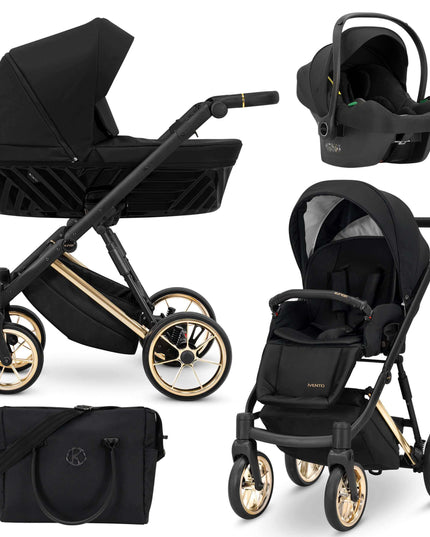 Kunert Ivento Stroller Color: Ivento Deep Black Frame Color: Golden Frame Combo: 3 IN 1 (Includes Car Seat) KIDZNBABY