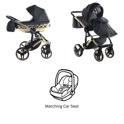Junama Diamond ENZO Stroller in Black and Gold with Car Seat
