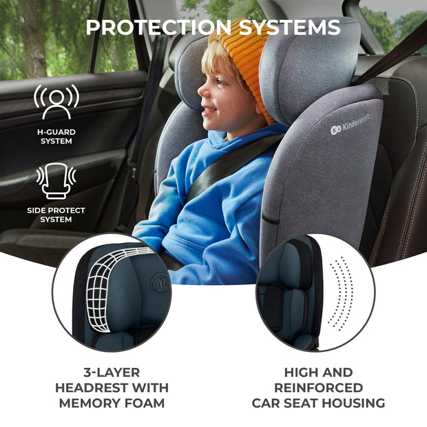 Child in Kinderkraft Car Seat ONETO3 featuring H-Guard and Side Protect systems