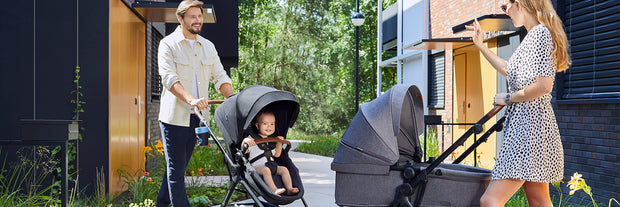 Parents with 2 Kinderkraft Travel Systems B-TOUR 