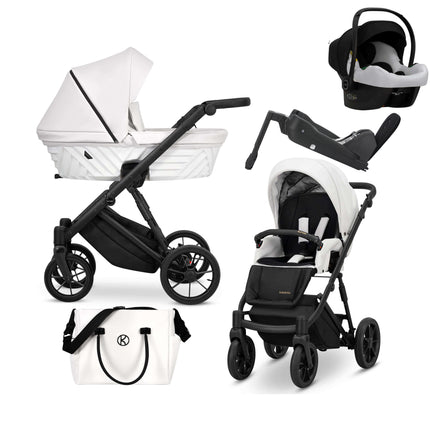 Kunert Ivento 4 IN 1 Eco Leather White Pearl + Black Frame Including Car Seat + ISOFIX Base