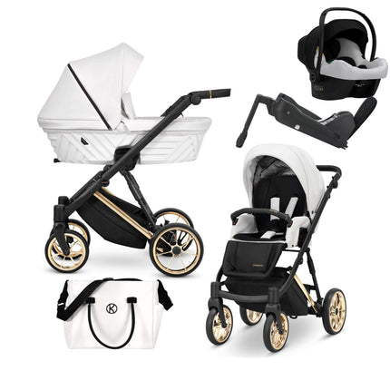 Kunert Ivento 4 IN 1 Eco Leather White Pearl + Golden Frame Including Car Seat + ISOFIX Base