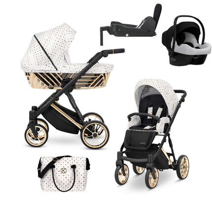 Kunert Ivento Glam White Style + Golden Frame 4 IN 1 (Includes Car Seat + ISOFIX Base) 