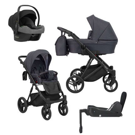 Kunert Lazzio Stroller Anthracite + Black Frame 4 IN 1 (Includes Car Seat + ISOFIX Base) 