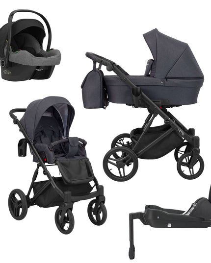 Kunert Lazzio Stroller Anthracite + Black Frame 4 IN 1 (Includes Car Seat + ISOFIX Base) 