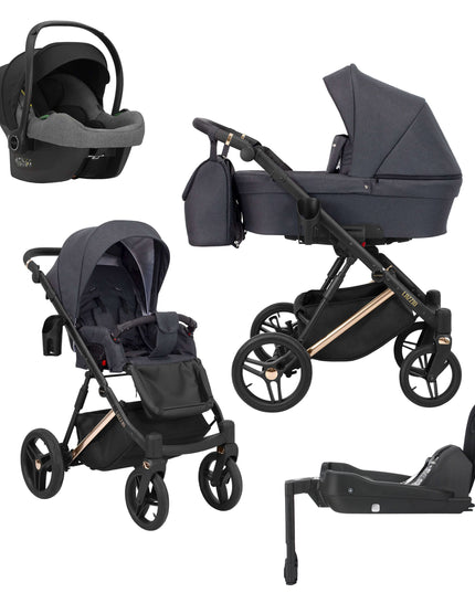 Kunert Lazzio Stroller Anthracite + Golden Frame 4 IN 1 (Includes Car Seat + ISOFIX Base) 