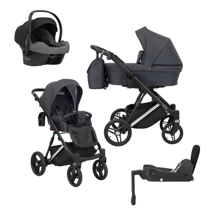 Kunert Lazzio Stroller Anthracite + Silver Frame 4 IN 1 (Includes Car Seat + ISOFIX Base) 