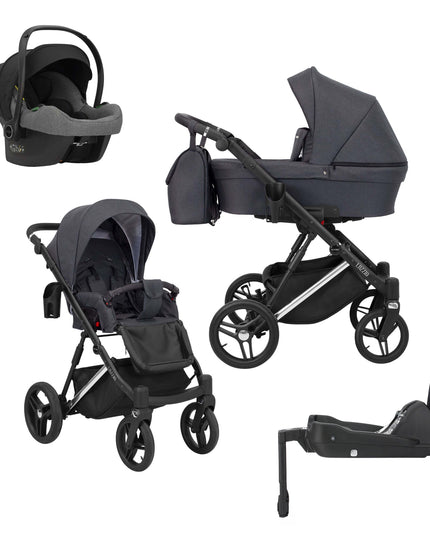 Kunert Lazzio Stroller Anthracite + Silver Frame 4 IN 1 (Includes Car Seat + ISOFIX Base) 