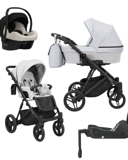 Kunert Lazzio Stroller Ash White + Black Frame 4 IN 1 (Includes Car Seat + ISOFIX Base) 