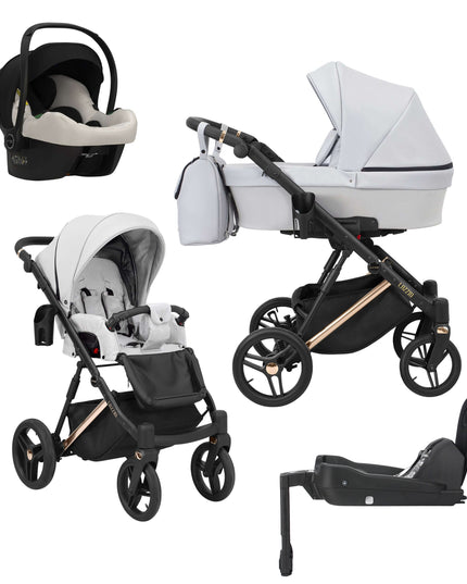 Kunert Lazzio Stroller Ash White + Golden Frame 4 IN 1 (Includes Car Seat + ISOFIX Base) 