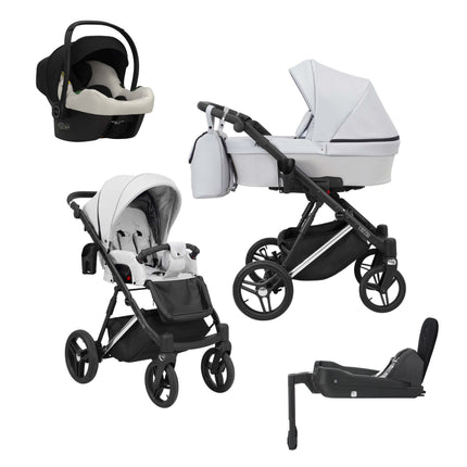 Kunert Lazzio Stroller Ash White + Silver Frame 4 IN 1 (Includes Car Seat + ISOFIX Base) 