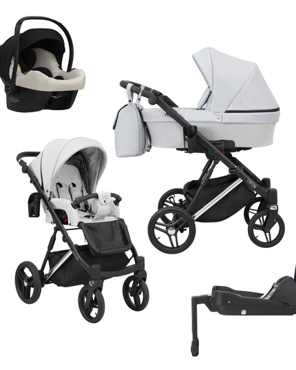 Kunert Lazzio Stroller Ash White + Silver Frame 4 IN 1 (Includes Car Seat + ISOFIX Base) 