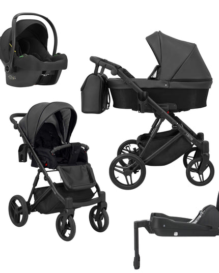 Kunert Lazzio Stroller Black + Black Frame 4 IN 1 (Includes Car Seat + ISOFIX Base) 