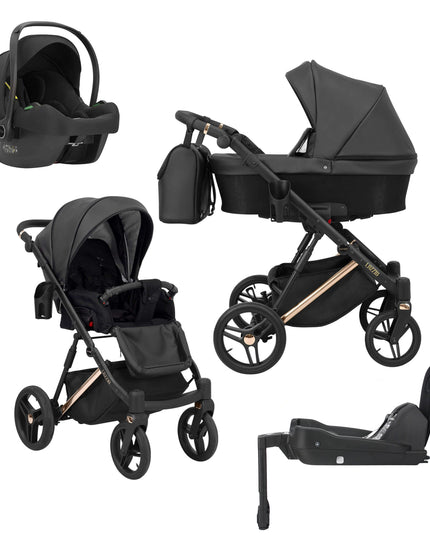 Kunert Lazzio Stroller Black + Golden Frame 4 IN 1 (Includes Car Seat + ISOFIX Base) 